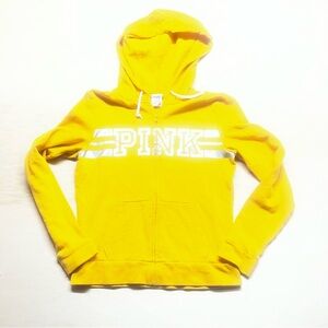 Victoria's Secret PINK Full Zip Hoodie Sweatshirt Women's Size S Small Yellow